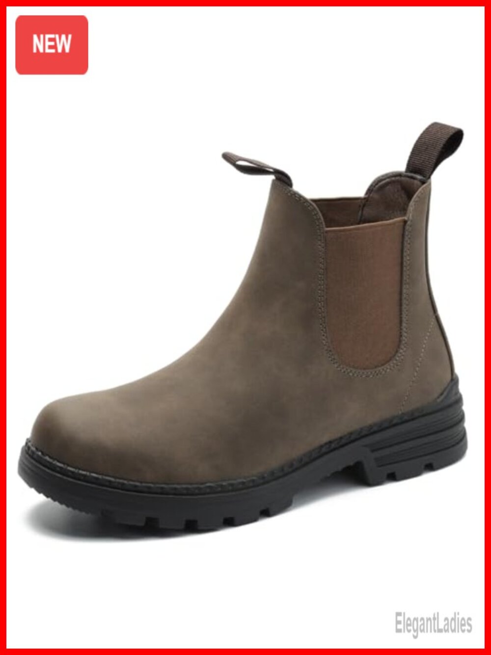 Faux Leather Waterproof Chelsea Hiking Boots Slip-On Ankle